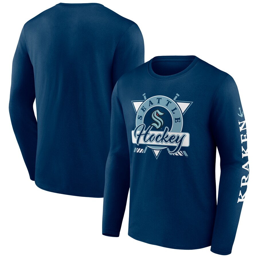Men's Seattle Kraken Fanatics Deep Sea Blue Rinkside Long Sleeve T-Shirt - Puhuasuan