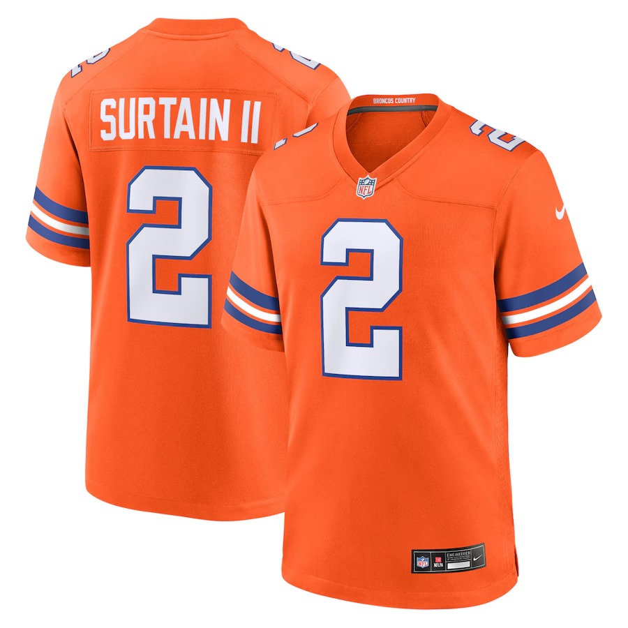 Men's Denver Broncos Patrick Surtain II Nike Orange Mile High Collection 1977 Throwback Player Game Jersey - Puhuasuan