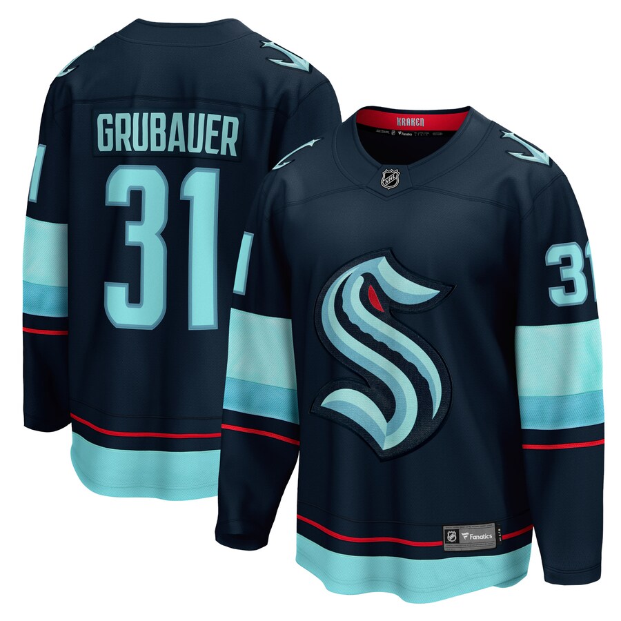 Men's Seattle Kraken Philipp Grubauer Fanatics Branded Deep Sea Blue Home Premier Breakaway Player Jersey - Puhuasuan