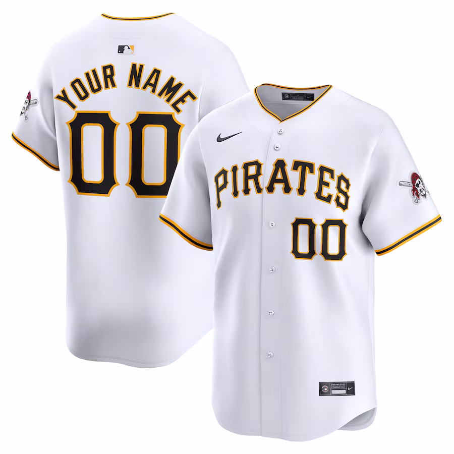 Men's Pittsburgh Pirates Nike White Home Limited Custom Jersey - Puhuasuan
