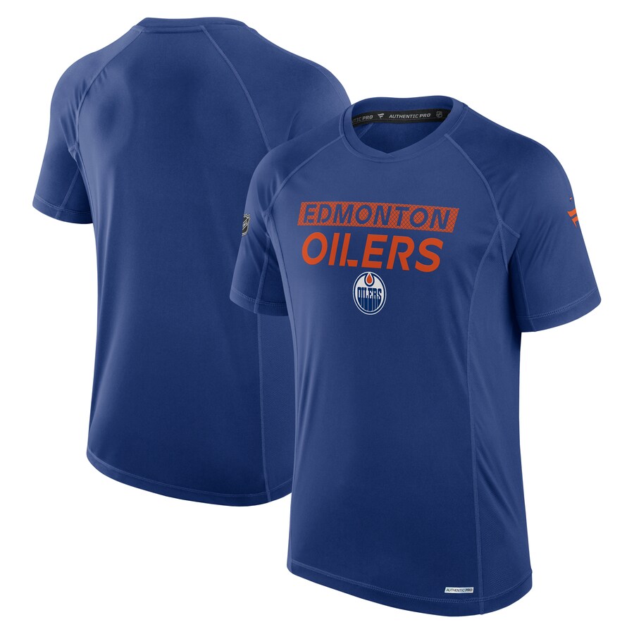 Men's Edmonton Oilers Fanatics Blue Authentic Pro Rink Tech T-Shirt - Puhuasuan