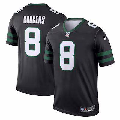 Men's New York Jets Aaron Rodgers Nike Black Alternate Legend Player Performance Top - Puhuasuan
