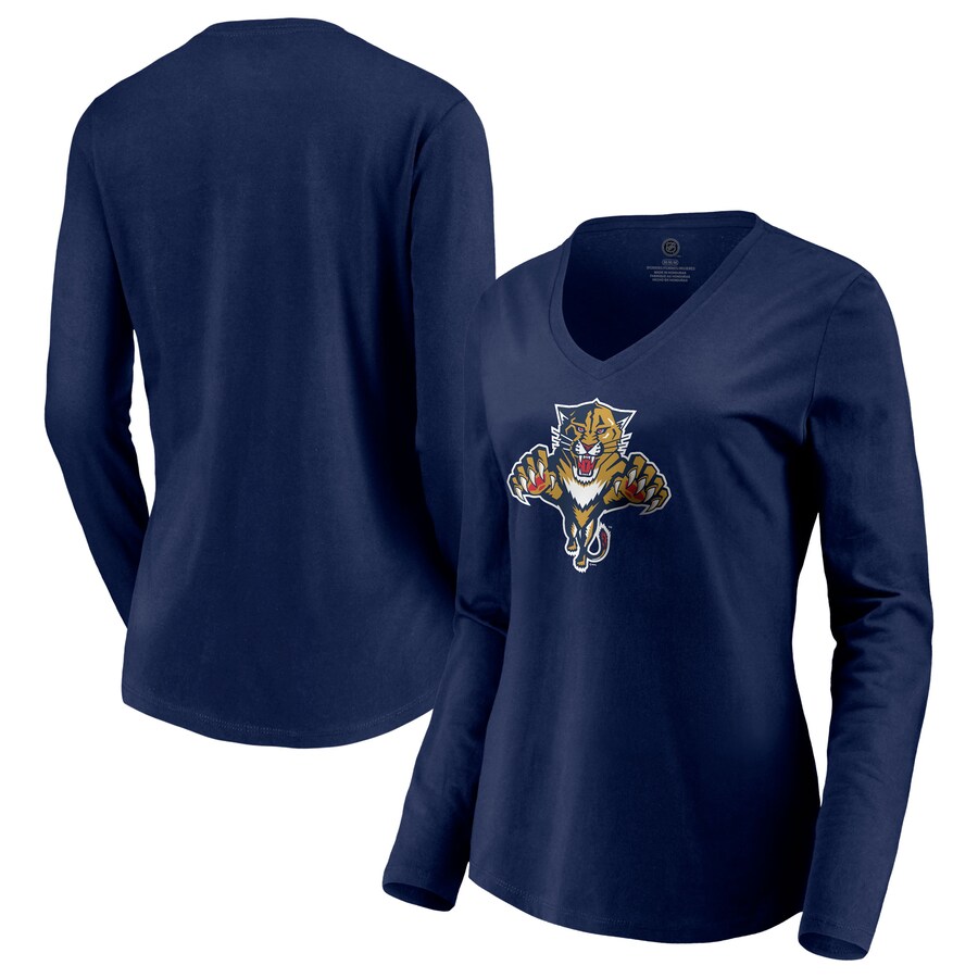 Women's Florida Panthers Navy Special Edition Primary Logo V-Neck Long Sleeve T-Shirt - Puhuasuan