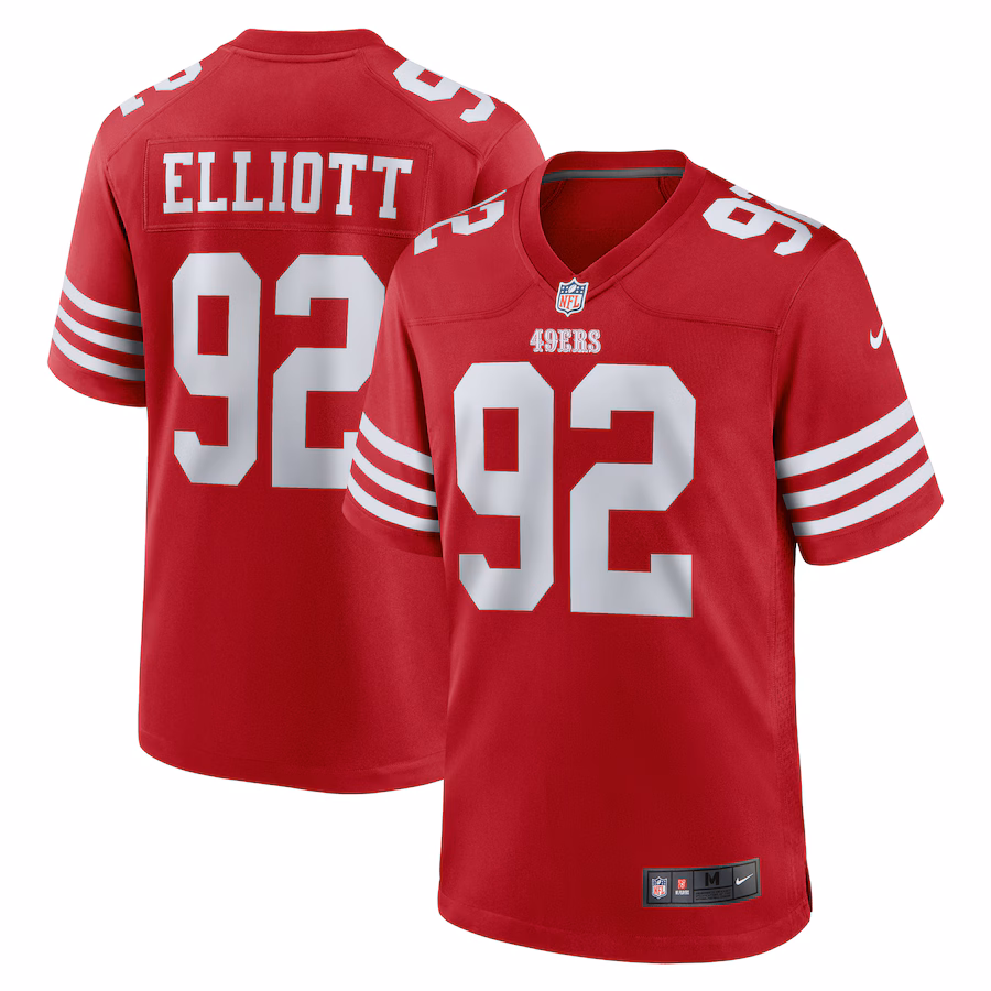 Men's San Francisco 49ers Jordan Elliott Nike  Scarlet Team Game Jersey - Puhuasuan