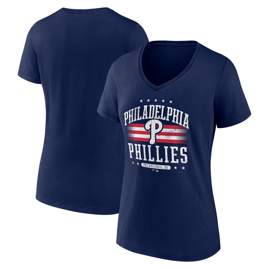 Women's Philadelphia Phillies Navy Americana Team V-Neck T-Shirt - Puhuasuan