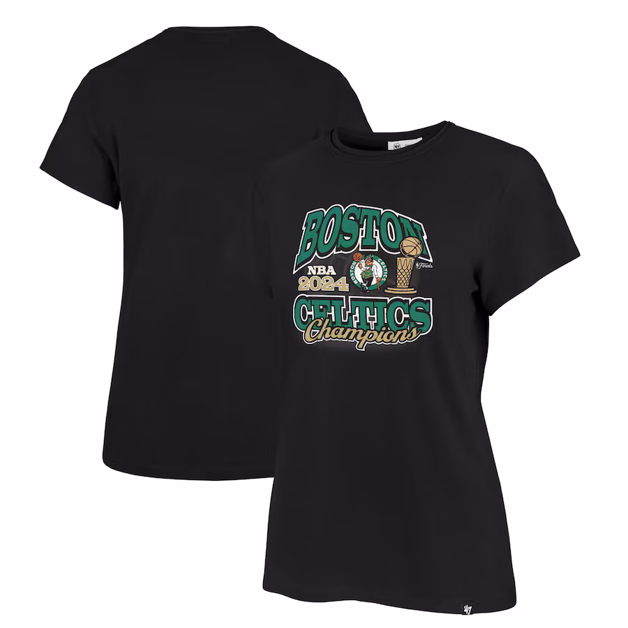 Women's Boston Celtics '47 Black 2024 NBA Finals Champions Trophy Franklin T-Shirt - Puhuasuan