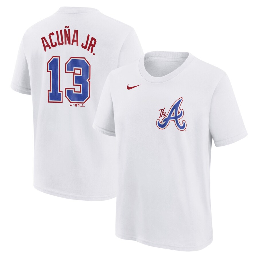 Youth Atlanta Braves Ronald Acuña Jr. Nike White Fuse City Connect Name & Number T-Shirt - Puhuasuan