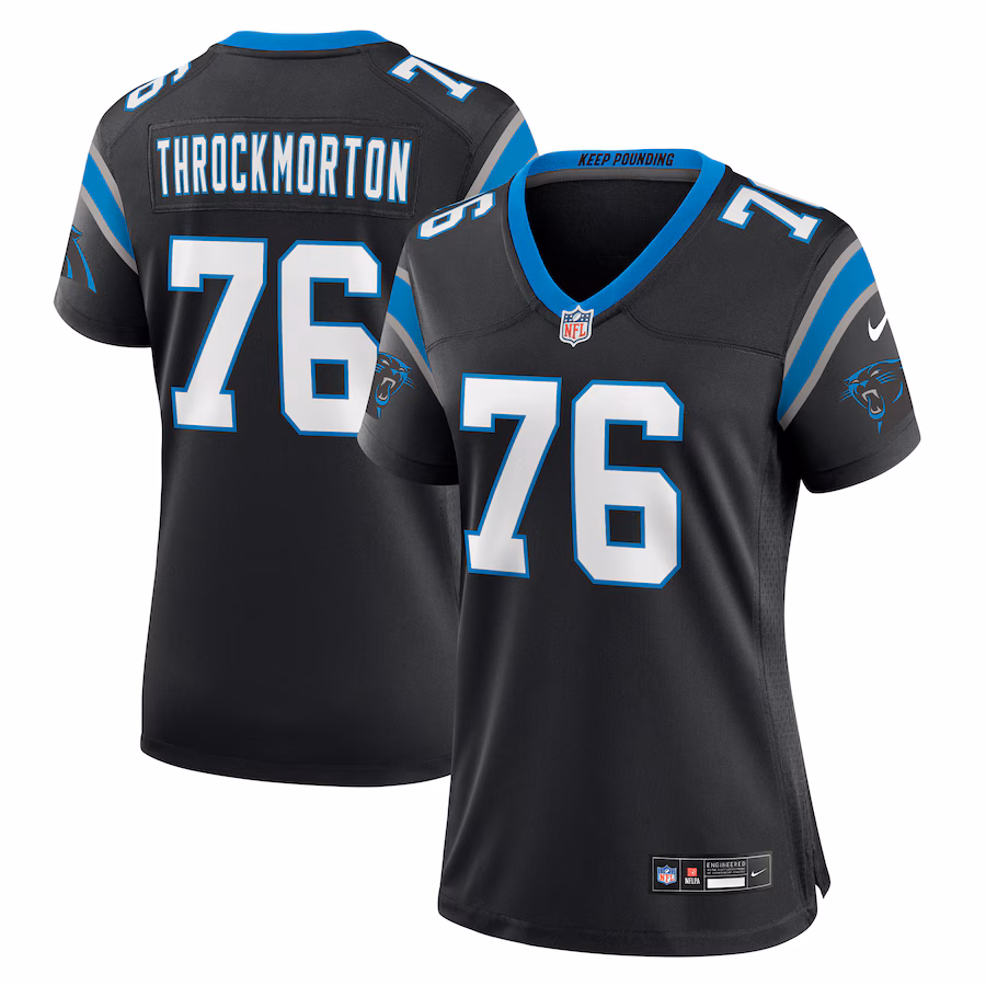 Women's Carolina Panthers Calvin Throckmorton Nike  Black Team Game Jersey - Puhuasuan