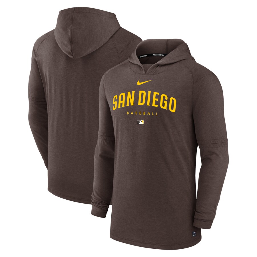 Men's San Diego Padres Nike Brown Authentic Collection Early Work Tri-Blend Performance Pullover Hoodie - Puhuasuan