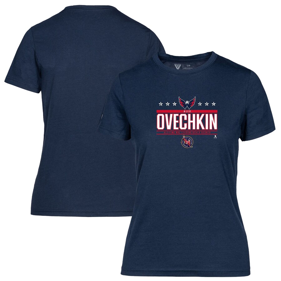 Women's Washington Capitals Alexander Ovechkin Levelwear Navy NHL All-Time Leading Goal Scorer Milestone Stars Name & Number Maddox T-Shirt - Puhuasuan