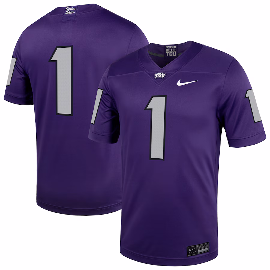 Men's Nike #1 Purple TCU Horned Frogs Untouchable Football Jersey - Puhuasuan