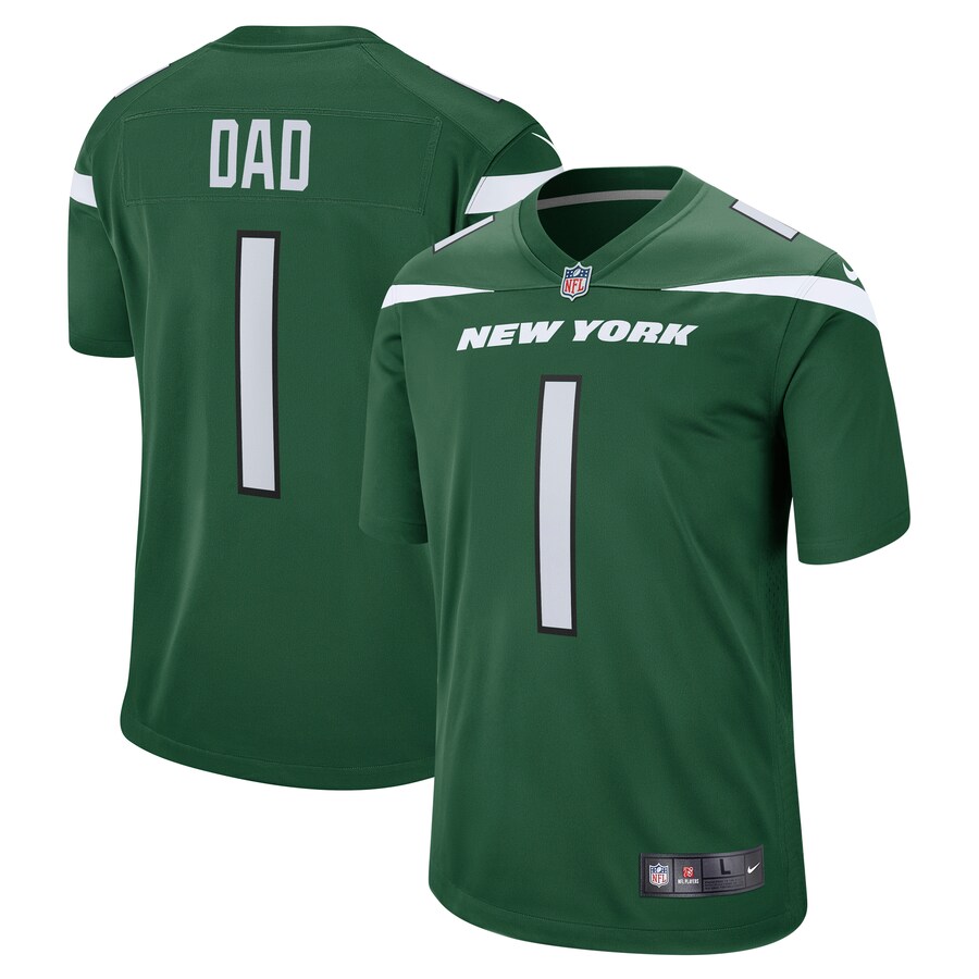 Men's New York Jets Number 1 Dad Nike Gotham Green Game Jersey - Puhuasuan