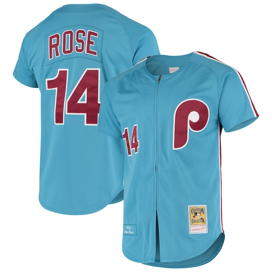 Men's Philadelphia Phillies Pete Rose Mitchell & Ness Light Blue Cooperstown Collection Authentic Jersey - Puhuasuan