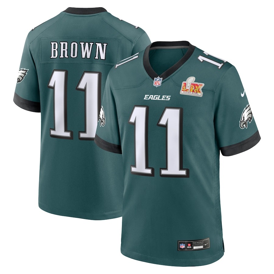 Men's Philadelphia Eagles A.J. Brown Nike Midnight Green Super Bowl LIX Game Player Jersey - Puhuasuan