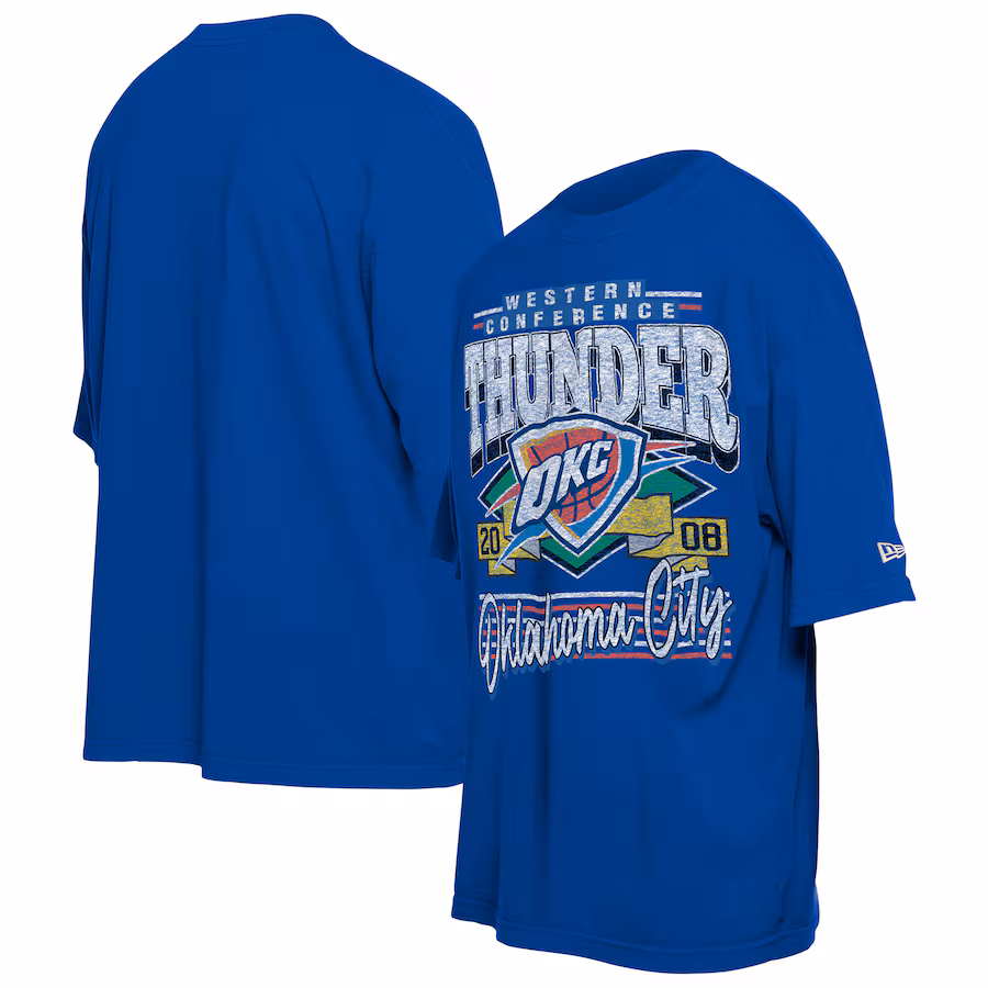 Men's Oklahoma City Thunder New Era Blue Distressed Sport Classics T-Shirt - Puhuasuan