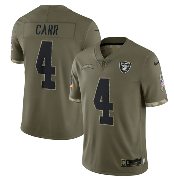 Men's Las Vegas Raiders #4 Derek Carr 2022 Olive Salute To Service Limited Stitched Jersey - Puhuasuan