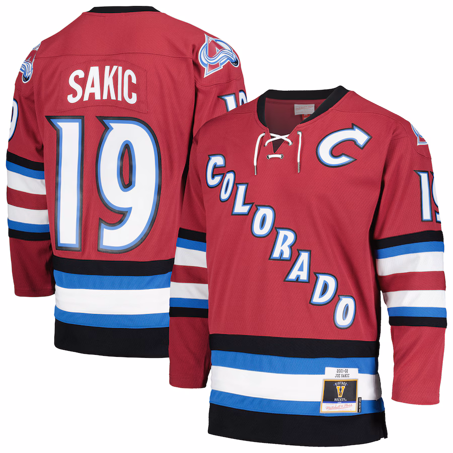 Men's Colorado Avalanche Joe Sakic Mitchell & Ness Burgundy 2001/02 Blue Line Alternate Player Jersey - Puhuasuan