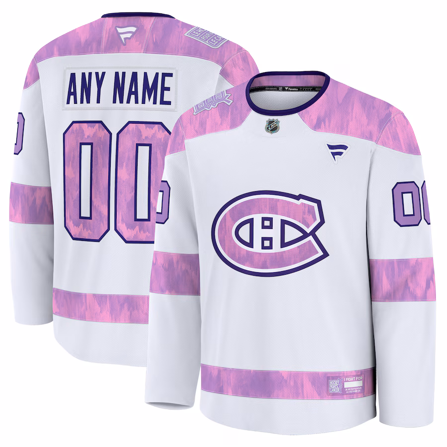 Men's Montreal Canadiens Fanatics White 2024 Hockey Fights Cancer Custom Practice Jersey - Puhuasuan