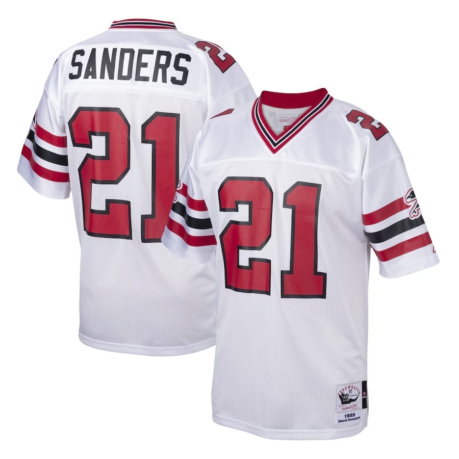 Men's Atlanta Falcons 1989 Deion Sanders Mitchell & Ness White Authentic Throwback Retired Player Jersey - Puhuasuan