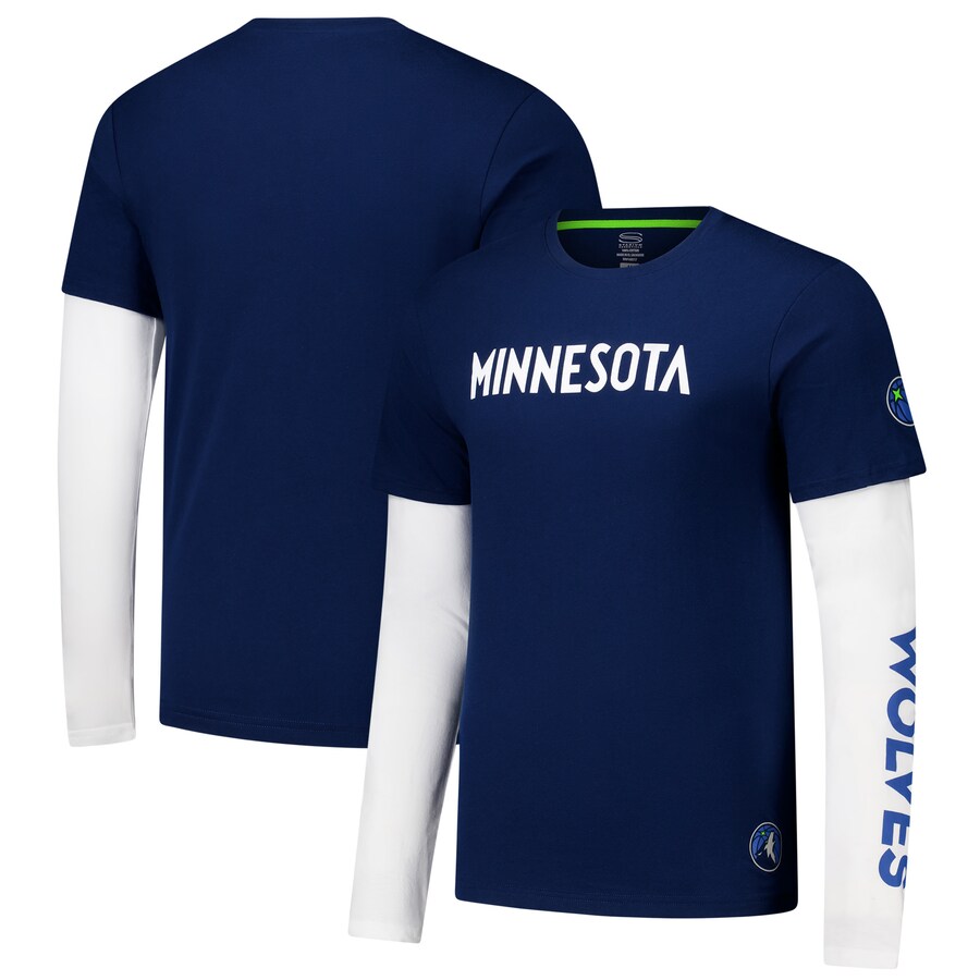 Unisex Minnesota Timberwolves Stadium Essentials Navy Spectator Twofer Long Sleeve  T-Shirt - Puhuasuan
