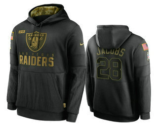 Men's Las Vegas Raiders #28 Josh Jacobs Black 2020 Salute To Service Sideline Performance Pullover Hoodie - Puhuasuan