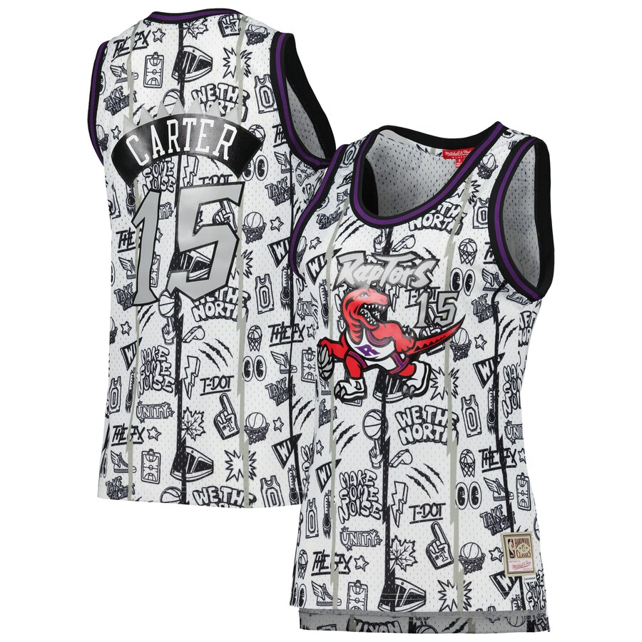 Women's Toronto Raptors Vince Carter Mitchell & Ness White 1998 Doodle Swingman Jersey - Puhuasuan
