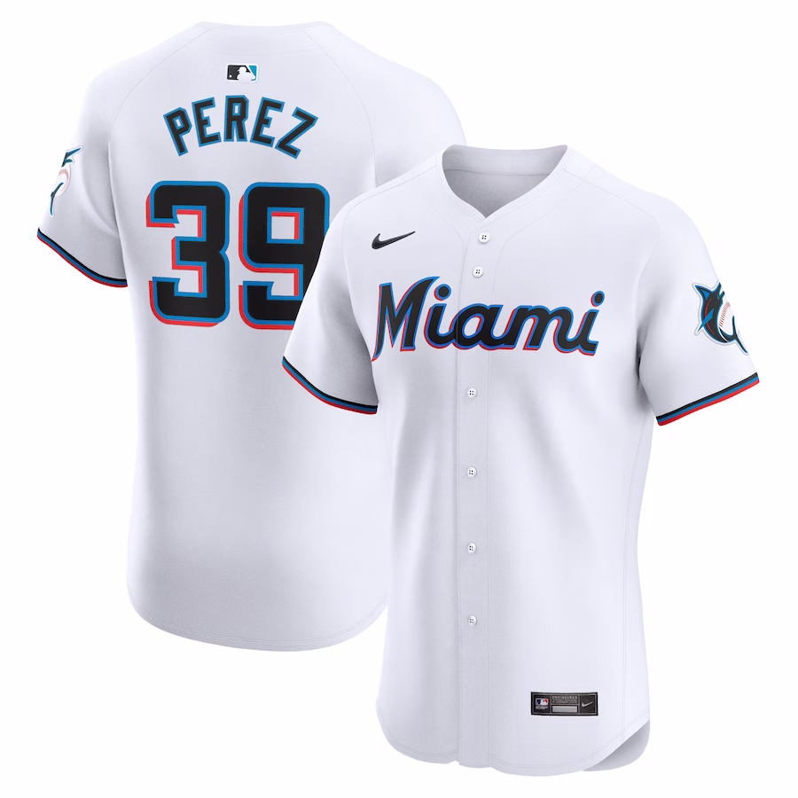 Men's Miami Marlins Eury Perez Nike White Home Elite Player Jersey - Puhuasuan