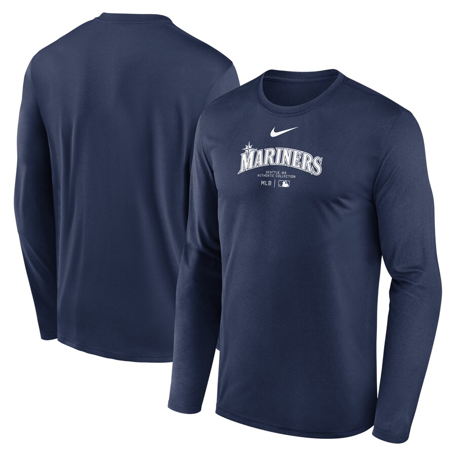 Men's Seattle Mariners Nike Navy Authentic Collection Practice Performance Long Sleeve T-Shirt - Puhuasuan