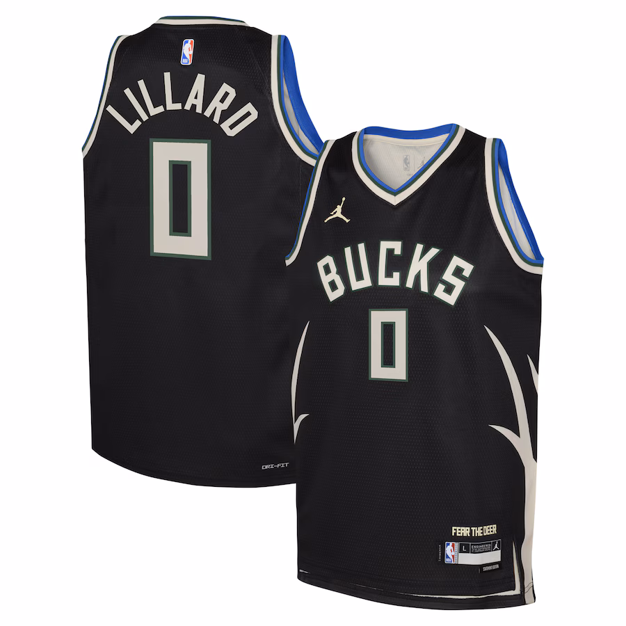 Youth Milwaukee Bucks Damian Lillard Jordan Brand Black Swingman Jersey - Statement Edition - Puhuasuan