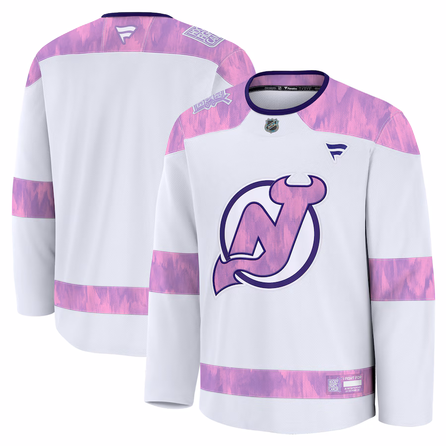 Men's New Jersey Devils Fanatics White 2024 Hockey Fights Cancer Practice Jersey - Puhuasuan