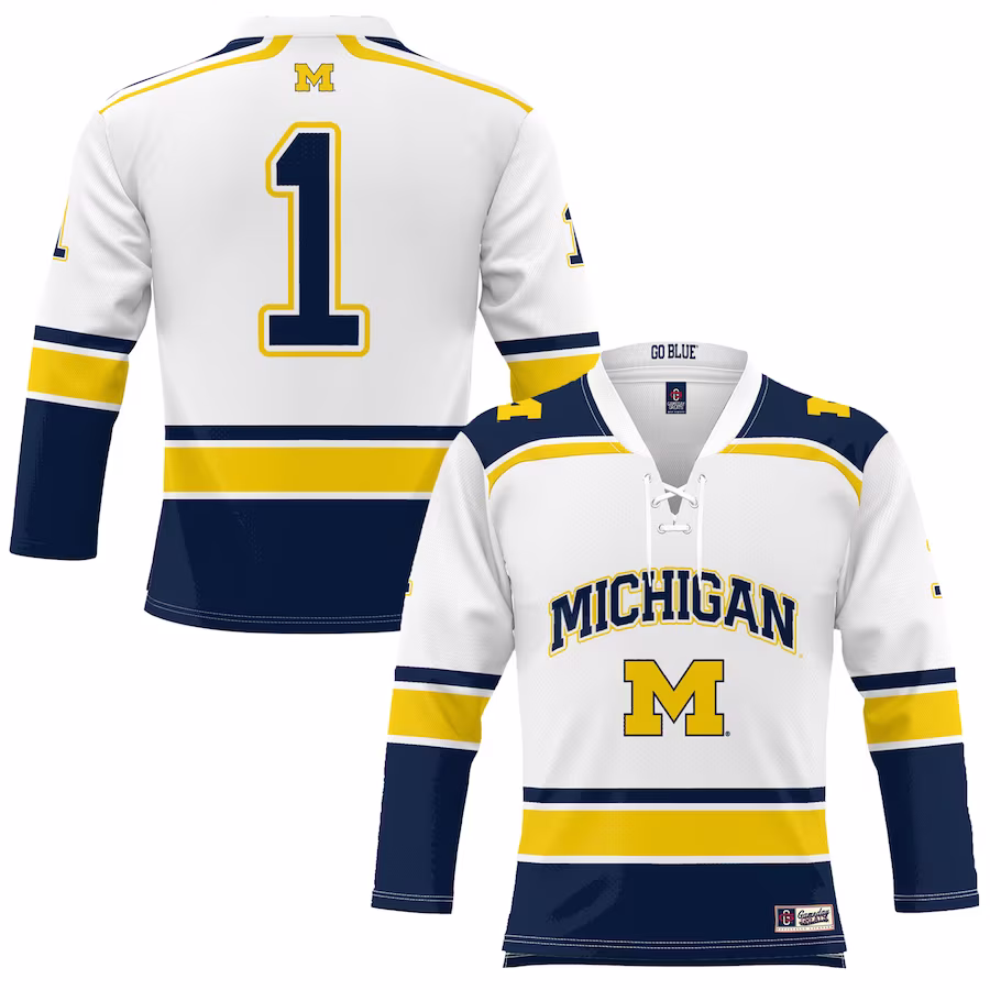 #1 Michigan Wolverines GameDay Greats Youth Hockey Jersey - White - Puhuasuan