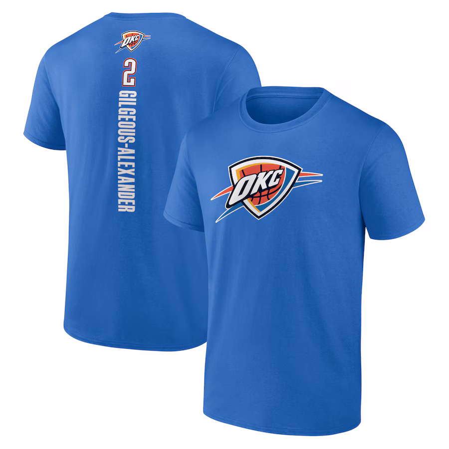 Men's Oklahoma City Thunder Shai Gilgeous-Alexander Blue Playmaker Name & Number T-Shirt - Puhuasuan