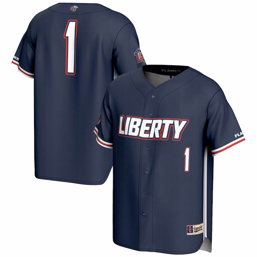 Men's GameDay Greats #1 Navy Liberty Flames Lightweight Baseball Fashion Jersey - Puhuasuan