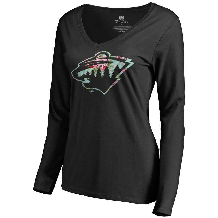 Women's Minnesota Wild Black Lovely Long Sleeve V-Neck T-Shirt - Puhuasuan