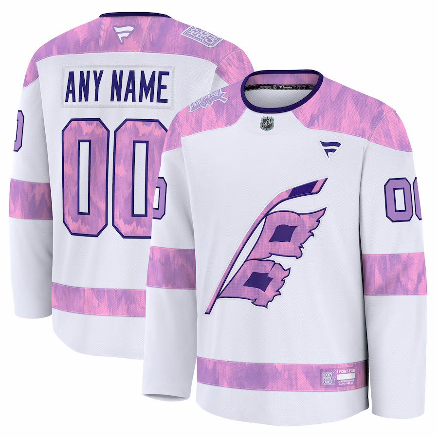 Men's Carolina Hurricanes Fanatics White 2024 Hockey Fights Cancer Custom Practice Jersey - Puhuasuan
