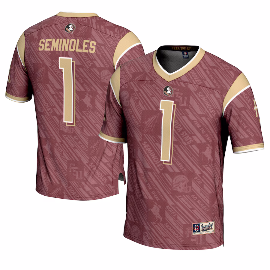 Men's GameDay Greats #1 Garnet Florida State Seminoles Highlight Print Football Fashion Jersey - Puhuasuan