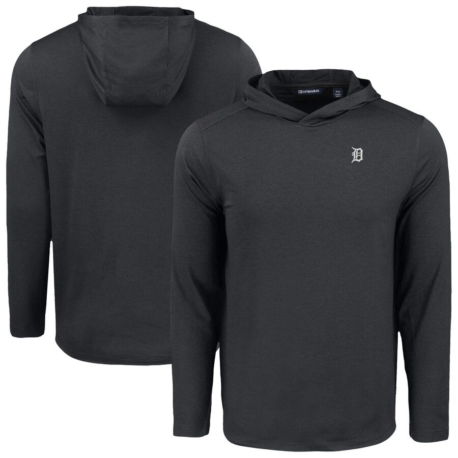 Men's Detroit Tigers Cutter & Buck Black Coastline Epic Comfort Eco Recycled Long Sleeve Hoodie T-Shirt - Puhuasuan