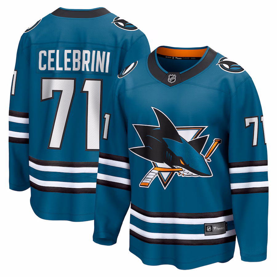 Men's San Jose Sharks Macklin Celebrini Fanatics Teal Home Breakaway Jersey - Puhuasuan