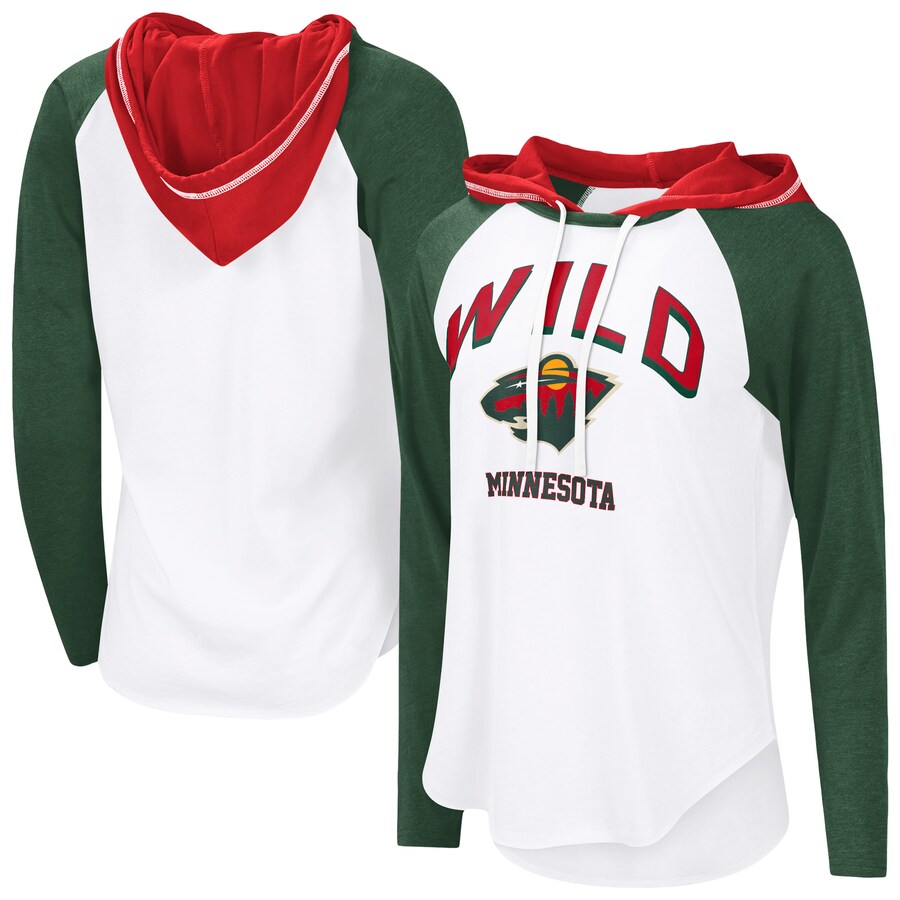 Women's Minnesota Wild G-III 4Her by Carl Banks White VIP Raglan Long Sleeve Hoodie T-Shirt - Puhuasuan