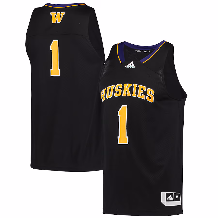 Men's adidas #1 Black Washington Huskies Reverse Retro Jersey - Puhuasuan