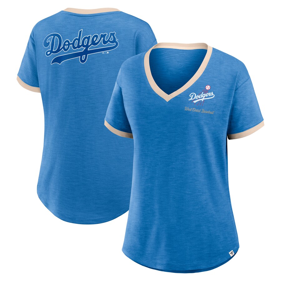 Women's Los Angeles Dodgers Fanatics Royal Binge Worthy Stadium Slub V-Neck T-Shirt - Puhuasuan