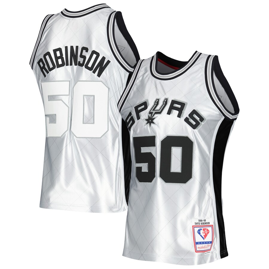 Men's San Antonio Spurs David Robinson Mitchell & Ness Platinum 1998/99 Hardwood Classics 75th Anniversary Swingman Jersey - Puhuasuan