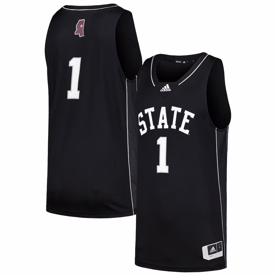 #1 Mississippi State Bulldogs adidas Swingman Basketball Jersey - Black - Puhuasuan