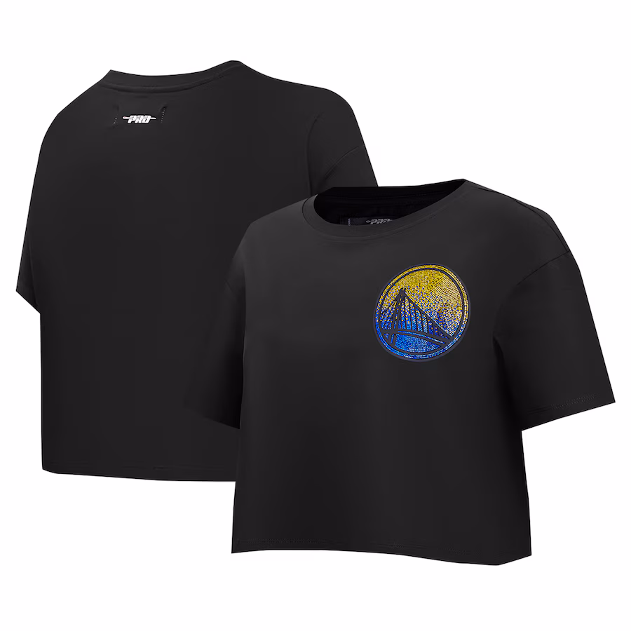 Women's Golden State Warriors Pro Standard Black Jewels Boxy Cropped T-Shirt - Puhuasuan