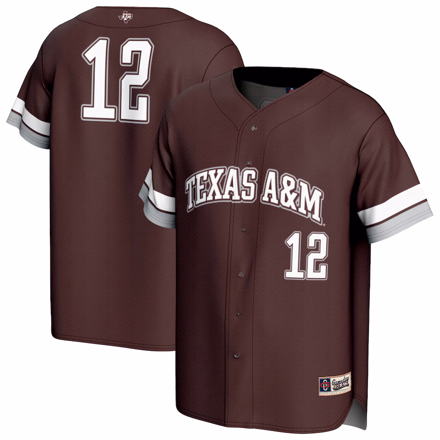 Unisex GameDay Greats #12 Maroon Texas A&M Aggies Lightweight Collegiate Baseball Fashion Jersey - Puhuasuan