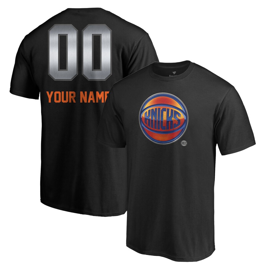 Men's New York Knicks Black Midnight Mascot Personalized Name & Number T-Shirt - Puhuasuan