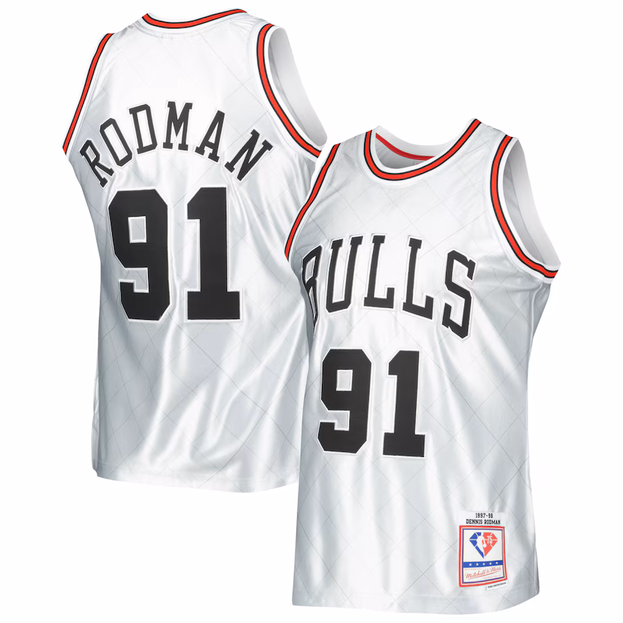 Men's Chicago Bulls Dennis Rodman Mitchell & Ness Platinum 1997/98 Hardwood Classics 75th Anniversary Swingman Jersey - Puhuasuan