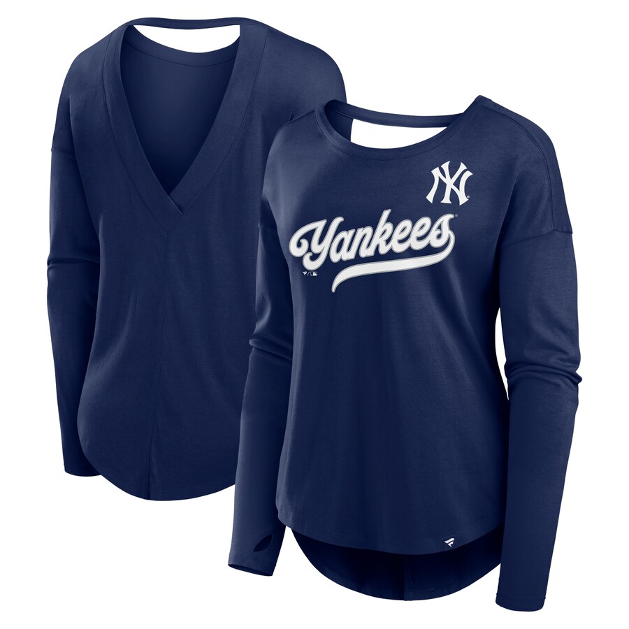 Women's New York Yankees Fanatics Navy Core Boat Neck Long Sleeve T-Shirt - Puhuasuan