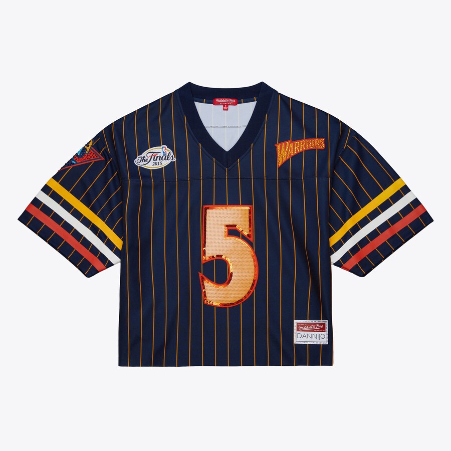 Women's Golden State Warriors Baron Davis Mitchell & Ness x DANNIJO Navy Cropped Football Fashion Jersey - Puhuasuan