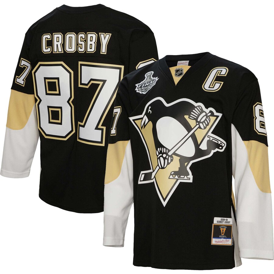 Men's Pittsburgh Penguins Sidney Crosby Mitchell & Ness Black 2008/09 Captain Patch Blue Line Player Jersey - Puhuasuan